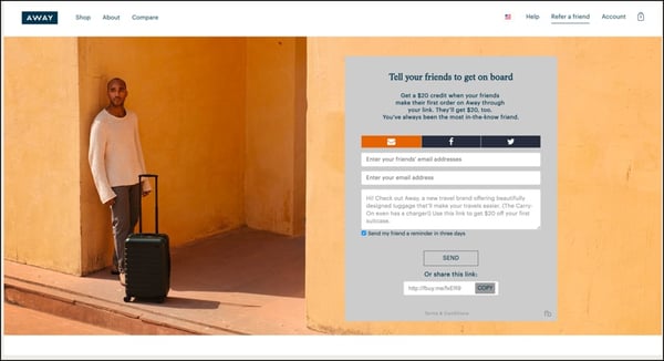 Away Travel Landing Page - Referral Marketing Tactics of the Best Brands