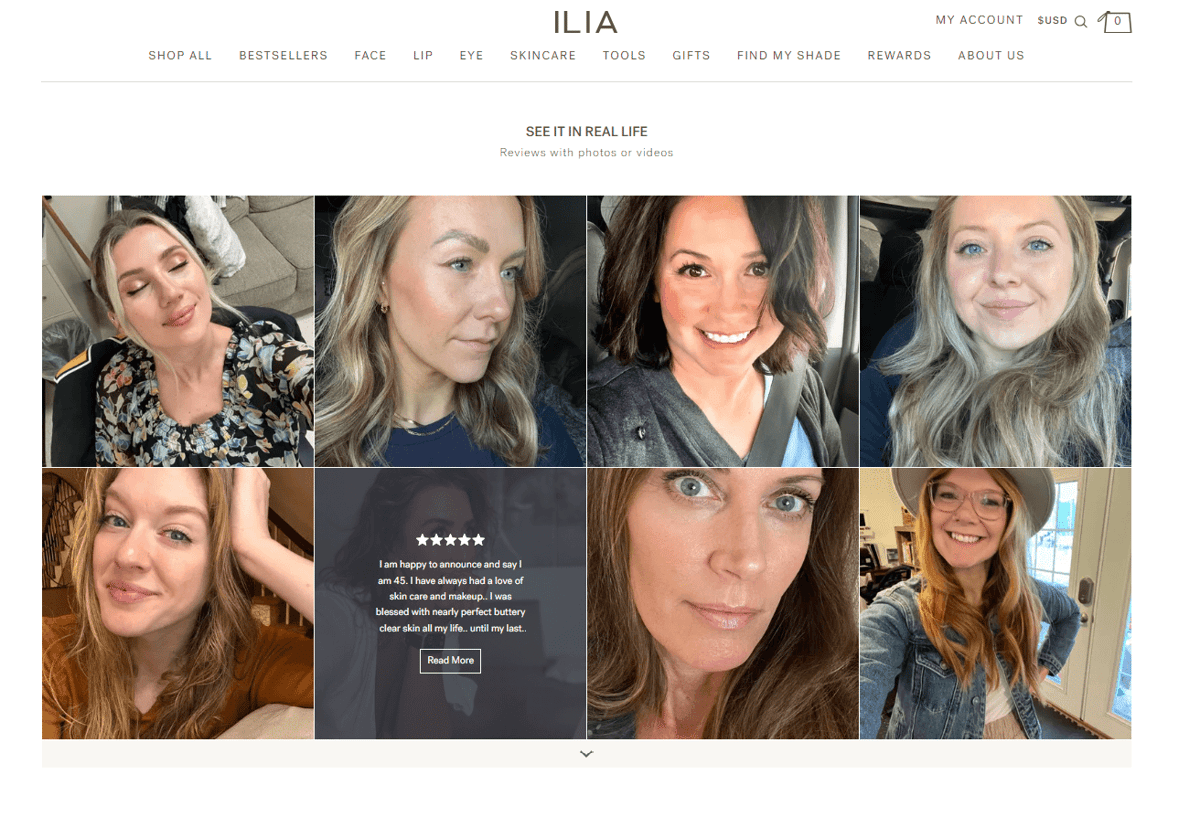 ilia ugc campaign with customer reviews