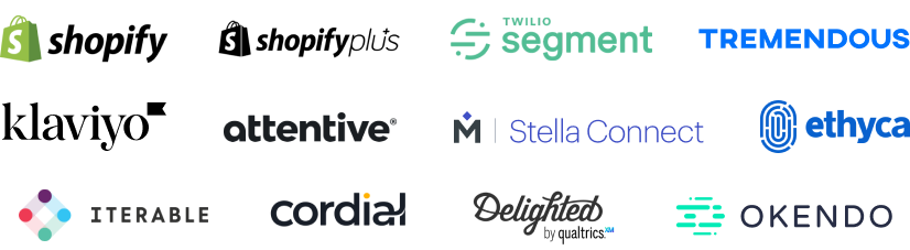 shopify, shopify plus, twilio segment, tremendous, klaviyo, attentive, stella connect, ethyca, iterable, cordial, delighted by qualtrics, okendo