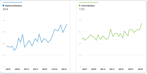 loyalty registered versus active members dashboard