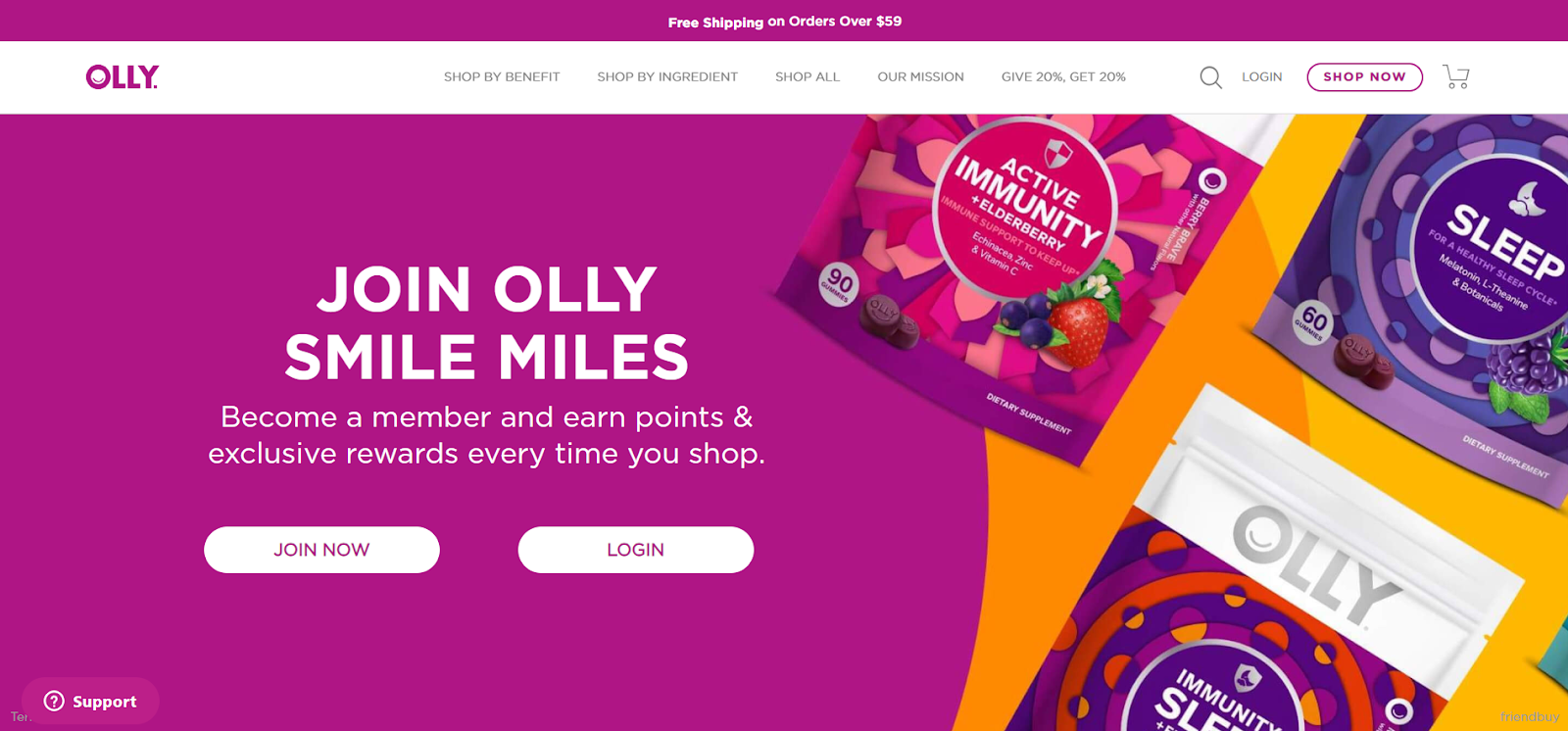 olly loyalty program landing page - join cta