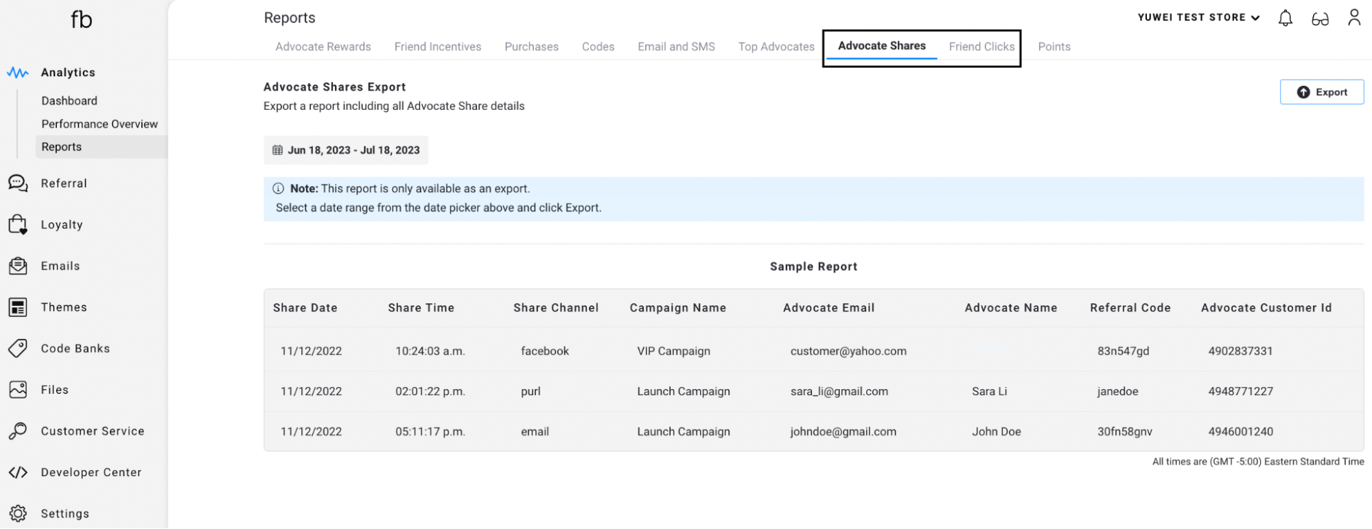 Referral Reports Dasboard 